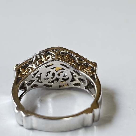 Genuine 🍋 Citrine & White Zircon Ring in 14k Yellow Gold & Sterling Silver Sz 6 - Picture 5 of 17